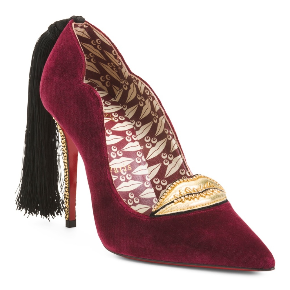 Christian Louboutin Hot Kiss T’s Burgundy Velvet 100MM 38.5 IT